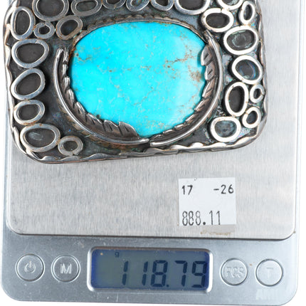 2" Heavy Vintage Navajo sterling silver belt buckle with turquoise