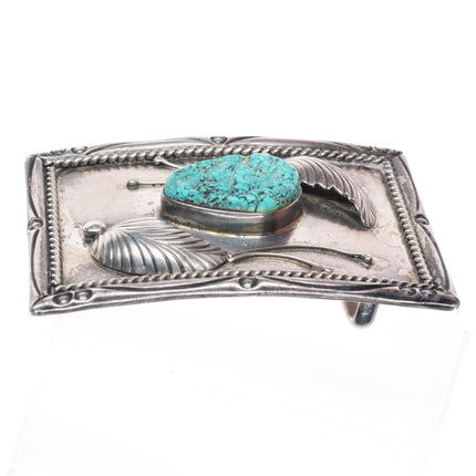 1.5" Vintage Navajo sterling silver rectangle belt buckle with turquoise