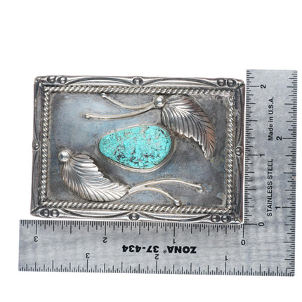 1.5" Vintage Navajo sterling silver rectangle belt buckle with turquoise