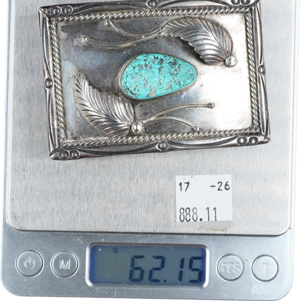 1.5" Vintage Navajo sterling silver rectangle belt buckle with turquoise