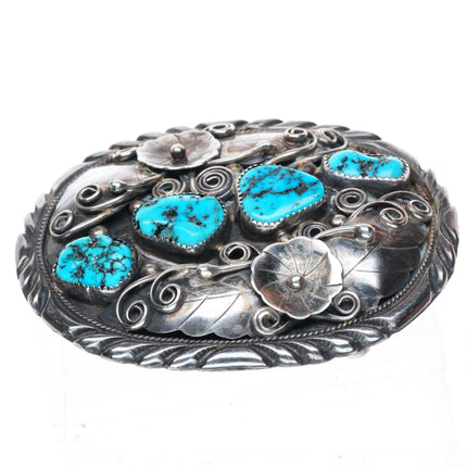 1.75" Fred James Navajo sterling silver turquoise belt buckle with turquoise