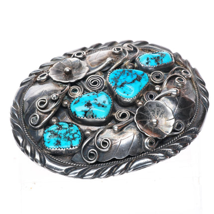 1.75" Fred James Navajo sterling silver turquoise belt buckle with turquoise
