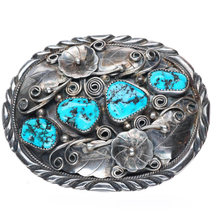 1.75" Fred James Navajo sterling silver turquoise belt buckle with turquoise