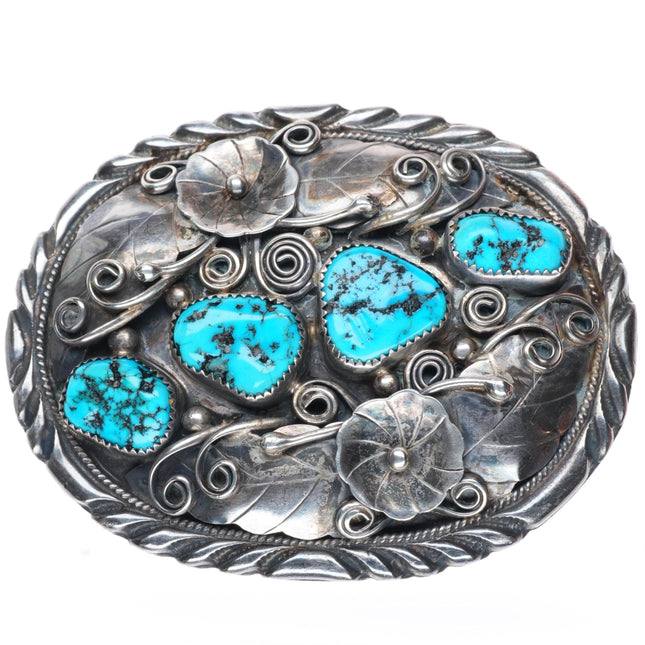 1.75" Fred James Navajo sterling silver turquoise belt buckle with turquoise