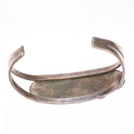 6.2" c1950 vintage Navajo sterling silver row cuff bracelet with nice turquoise