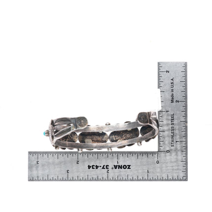 6.5" c1920-30's Navajo ingot silver conchos snake eye turquoise cuff bracelet