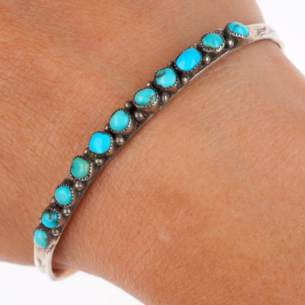 6.5" 1930's Zuni sterling silver stacker snake eye turquoise row cuff bracelet