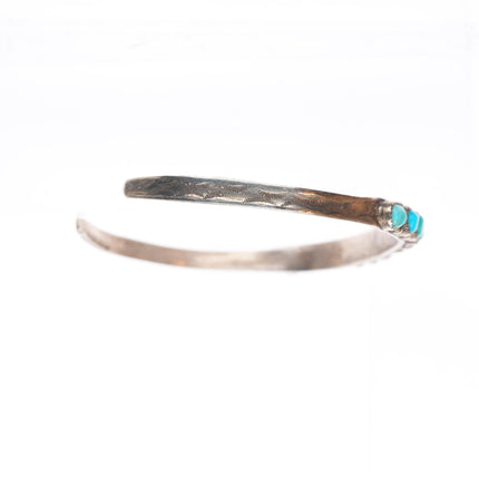 6.5" 1930's Zuni sterling silver stacker snake eye turquoise row cuff bracelet