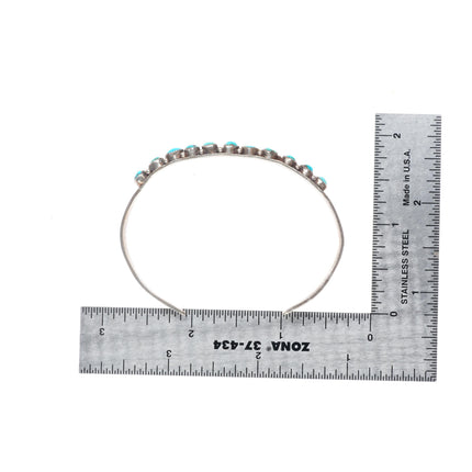 6.5" 1930's Zuni sterling silver stacker snake eye turquoise row cuff bracelet