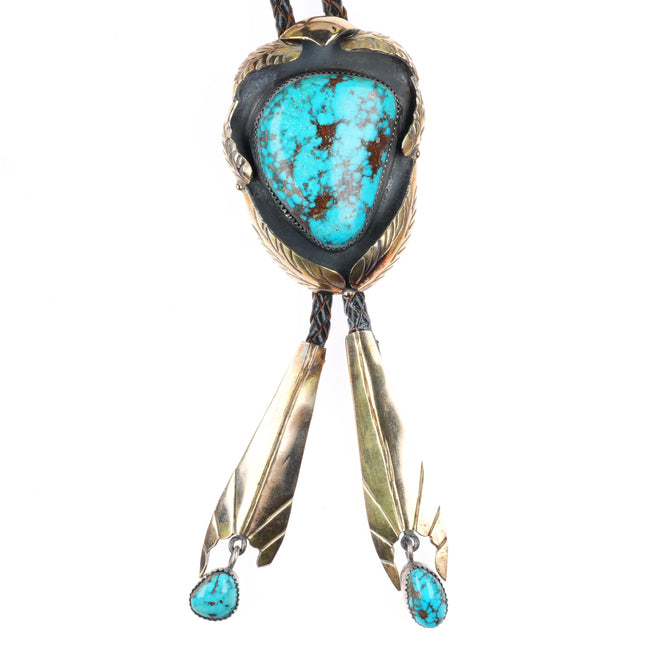 c1960 c-31 14k gold on Sterling silver large bolo tie with nice turquoise