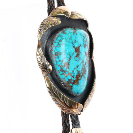 c1960 c-31 14k gold on Sterling silver large bolo tie with nice turquoise