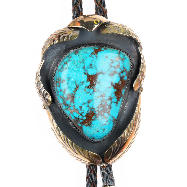 c1960 c-31 14k gold on Sterling silver large bolo tie with nice turquoise
