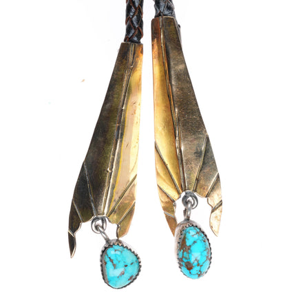 c1960 c-31 14k gold on Sterling silver large bolo tie with nice turquoise