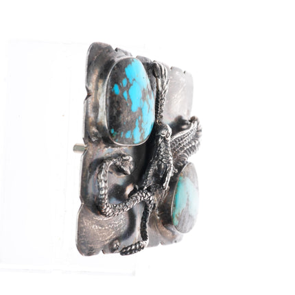 2" Heavy vintage Navajo sterling silver eagle and snake turquoise belt buckle