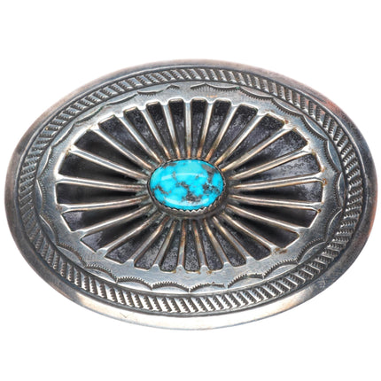 1.5" vintage deep stamped Navajo sterling silver belt buckle with nice turquoise