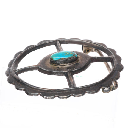 1.5" vintage Navajo cast sterling silver oval wheel shaped belt buckle turquoise