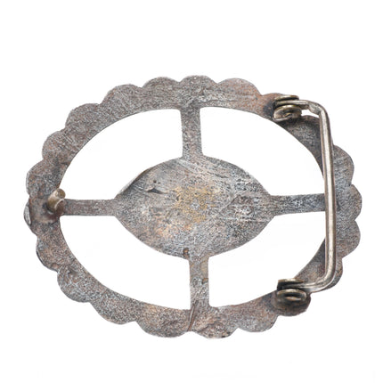 1.5" vintage Navajo cast sterling silver oval wheel shaped belt buckle turquoise