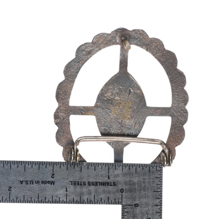 1.5" vintage Navajo cast sterling silver oval wheel shaped belt buckle turquoise