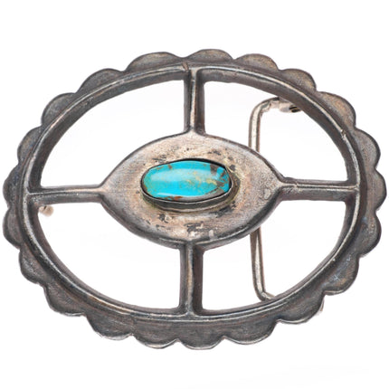 1.5" vintage Navajo cast sterling silver oval wheel shaped belt buckle turquoise