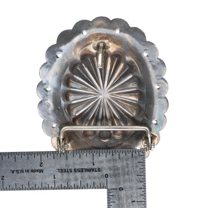1.5" vintage Navajo deep stamped sterling silver concho belt buckle w/turquoise