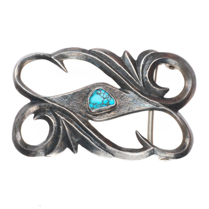1.5" vintage Navajo Lone Mountain turquoise cast sterling silver belt buckle