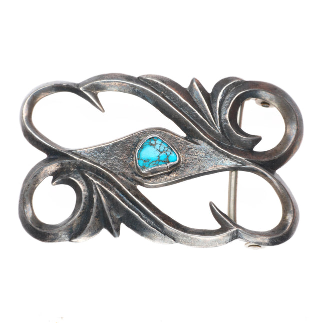 1.5" vintage Navajo Lone Mountain turquoise cast sterling silver belt buckle