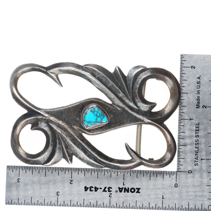 1.5" vintage Navajo Lone Mountain turquoise cast sterling silver belt buckle