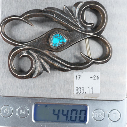 1.5" vintage Navajo Lone Mountain turquoise cast sterling silver belt buckle