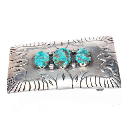 1.5" vintage Navajo high grade waterweb turquoise sterling silver belt buckle