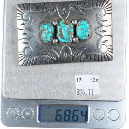 1.5" vintage Navajo high grade waterweb turquoise sterling silver belt buckle