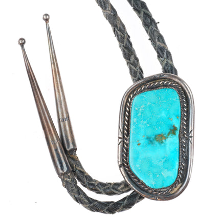 c1960 c-31 Navajo sterling silver bolo tie with large turquoise