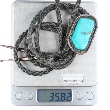 c1960 c-31 Navajo sterling silver bolo tie with large turquoise