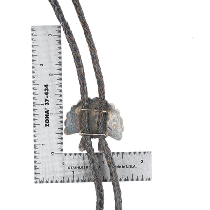 c1950 vintage Zuni sterling silver sunface "Indian Chief" inlay bolo tie