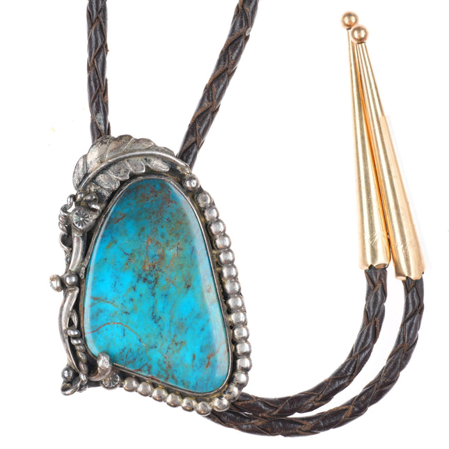 Vintage Navajo sterling silver bolo tie with nice large turquoise