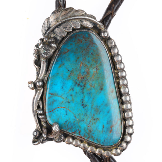 Vintage Navajo sterling silver bolo tie with nice large turquoise