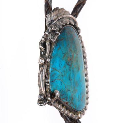 Vintage Navajo sterling silver bolo tie with nice large turquoise