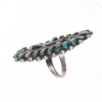 sz9 big vintage green/blue turquoise petit point sterling silver cluster ring