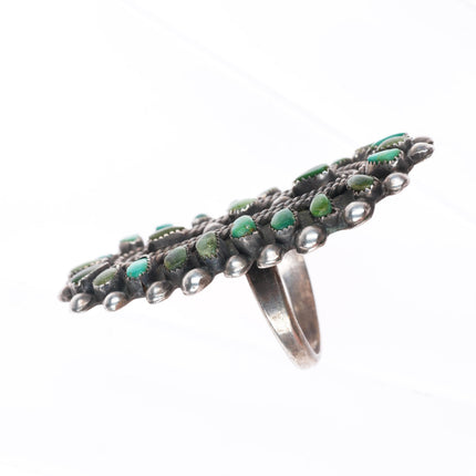 sz9 big vintage green/blue turquoise petit point sterling silver cluster ring