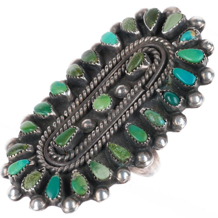 sz9 big vintage green/blue turquoise petit point sterling silver cluster ring