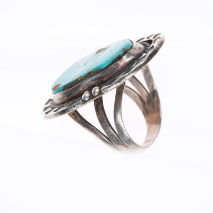 sz8 vintage Navajo sterling silver turquoise stamped edge ring