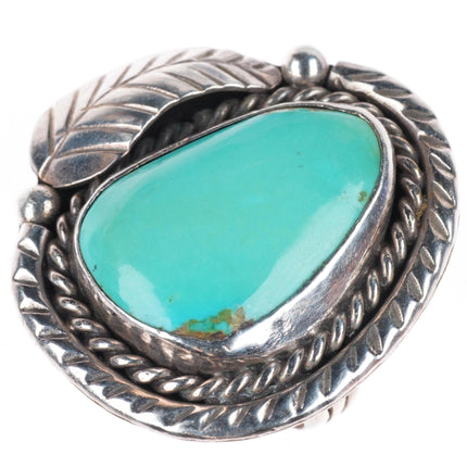 sz7 large vintage sterling silver turquoise rope bezel feather ring
