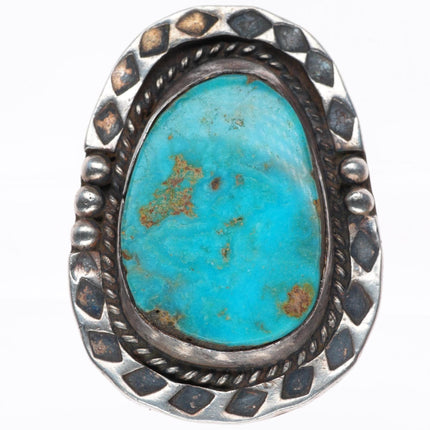 sz8 vintage Navajo sterling silver turquoise stamped edge ring