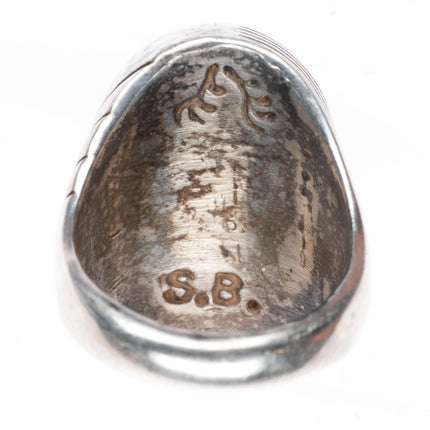 sz10 Elliot Qualo Zuni inlay-Sam Begay Navajo sterling silver men's ring