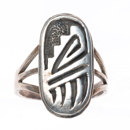 sz7.75 Allen Pooyouma hopi sterling silver bear paw overlay ring