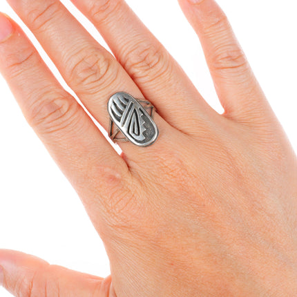 sz7.75 Allen Pooyouma hopi sterling silver bear paw overlay ring
