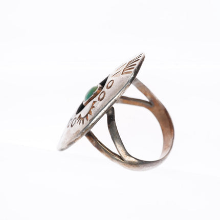 sz8.25 vintage Navajo sterling silver stamped shadowbox green turquoise ring