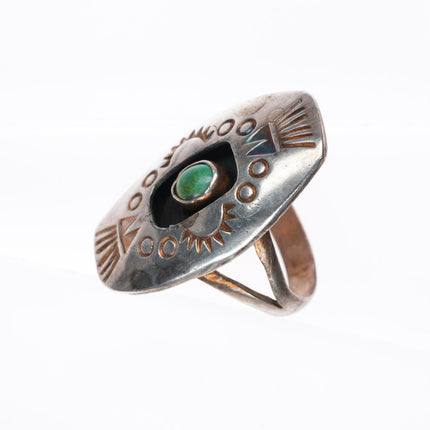 sz8.25 vintage Navajo sterling silver stamped shadowbox green turquoise ring