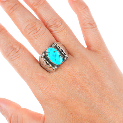 sz12 vintage Navajo sterling silver turquoise feather sides ring