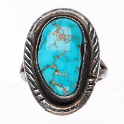 sz8 vintage Navajo spiderweb turquoise sterling silver ring