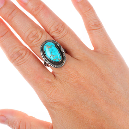 sz8 vintage Navajo spiderweb turquoise sterling silver ring
